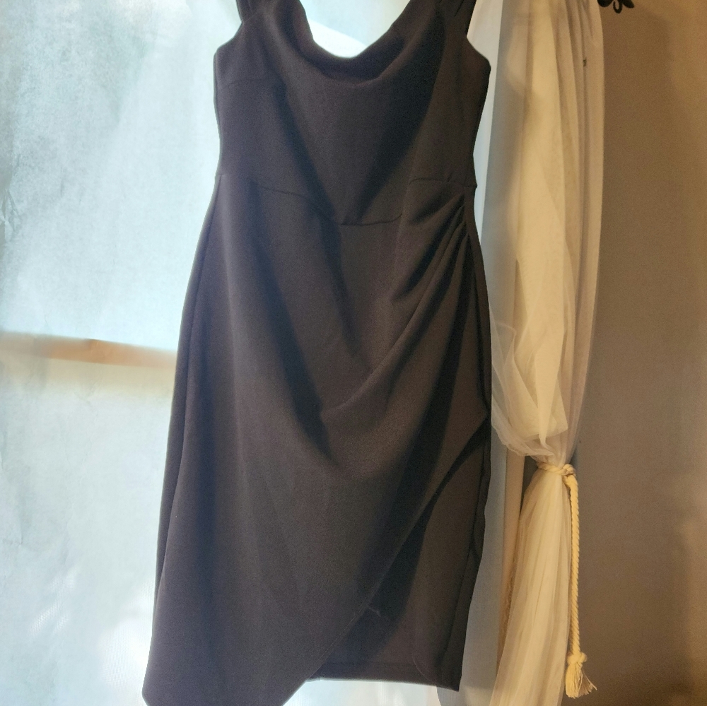 Square Neck Black Midi Dress